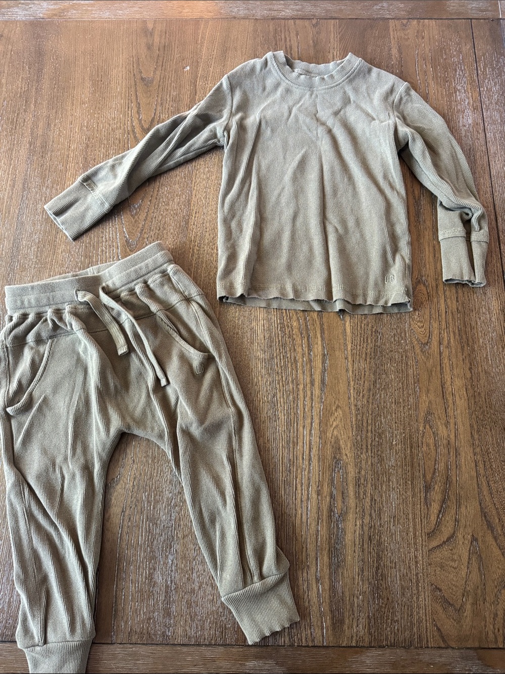 Little Bipsy Olive Green  Ribbed Long Sleeve Top & Joggers Set